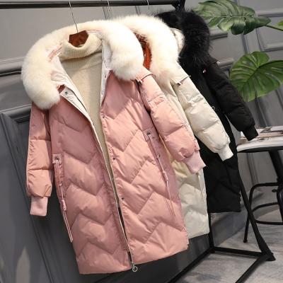 China Wholesale Women's Winter 90 White Duck Padded Thickened Hooded Waterproof Down Jacket Long Warm Down Jacket for sale