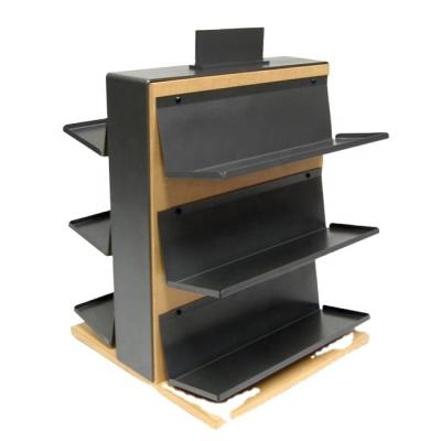 China Double 150cm Sample Store Size Wood And Metal Pegboard Shelf Double Sided Double Sided Display Racks for sale