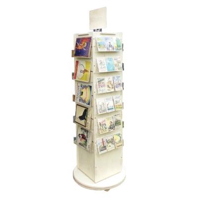 China Customized professional magazine size 175cm plywood magazine rack greeting card book display stand for sale