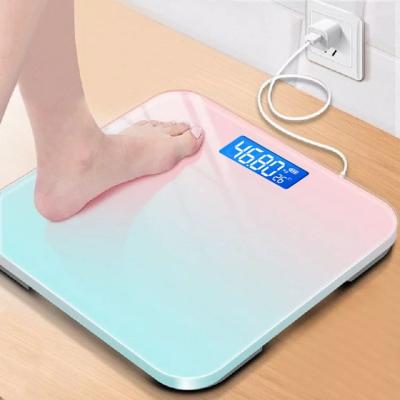 China Tempered Glass+Plastic Weighing Scale USB Body ABS Small Weight Scale Bathroom Personal Filling Scale Smart Electronic Digital Scale for sale