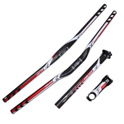 China EC90 Pure Carbon Fiber Mountain Bike Carbon Fiber Handlebar 3K Bike Bend Straight Handlebar Seatpost Grip Stem Three-Piece Set for sale