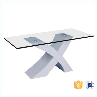 China DINING TABLE Modern White Round X Shape Glass Dining Table Made in China on Sale for sale