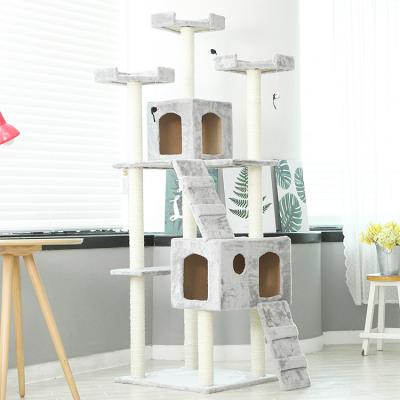 China Factory Direct Selling Short Natural Cat Sisal Pet Cat Tree Tower Plush Rising Stracher for sale