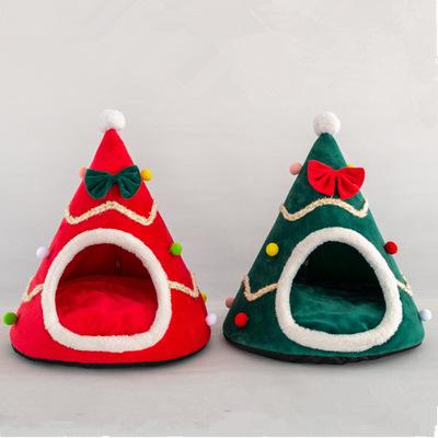 China New Christmas Tree Cat House Kennel Winter Warm Pet Cat House Mongolian Christmas Cave Bed Waterproof Bed Room for sale