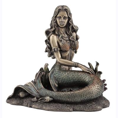 China Europe outdoor garden decoration hand-carved life size brass bronze mermaid statue figurine for sale for sale