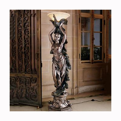 China Europe Home Decor Antique Bronze Metal Lamp Statues Woman Statue Lady Sculpture Elegant Bronze Lamps for sale