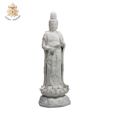 China Traditional home decorate guanyin statue chinese style life size hand-carved white marble standing buddha guanyin sculpture for sale