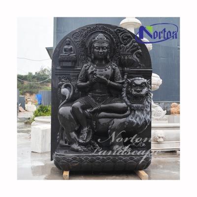 China Modern Custom Luxury Chinese Black Antique Stone Buddha Manjushri Statue Marble Sculpture of God For Sale for sale