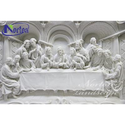 China Norton Factory Custom Wall Decoration Art White Marble Carving The Stone Price In Last Supper Modern Relief for sale