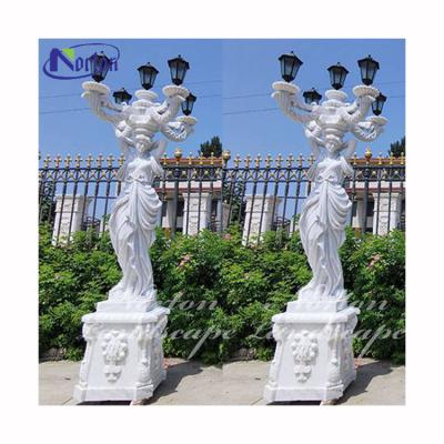 China Modern Life Size Marble Lady Lamp Post Statues from Norton Factory Supply Natural Stone for Outdoor Garden for sale