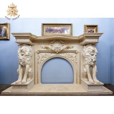 China Marble Contemporary Custom Modern Decorative Hot Sale Lion Mantel Home Use Home Fireplace Mantel NTBM-242A for sale