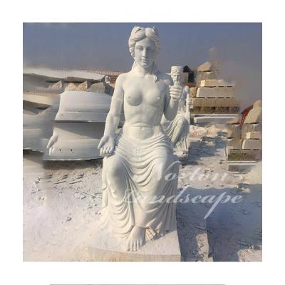 China Modern Outdoor Garden Decoration Life Size White Marble Resting Nude Woman Statues For Sale for sale