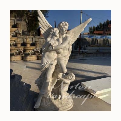 China Modern Garden Decor Man and Woman Love Couples Angel Statues White Stone Marble Sculpture for Sale for sale