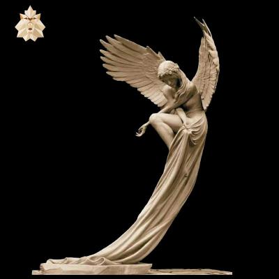 China High Quality Modern Carved White Marble Natural Stone Angel With Wings Sculpture For Statue Sale for sale