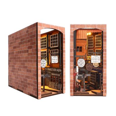 China New Design DIY TOY Wooden Kit Book Corner Rich Book Nook Decoration Library Miniature Bookends Decoration for sale