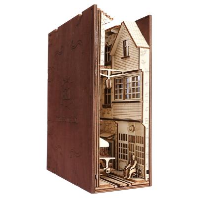 China Decoration; Book Nook; New Design Gift Wooden Dollhouse Miniatures Kit Enrichment Bookends For Shelves Decorative Book Nook With Sunny Corner LED Light for sale