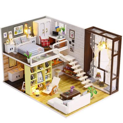 China Wholesale Wooden DIY TOY Contracted Mini Town Attic Dollhouse Dollhouse Miniature Kit For Gift for sale