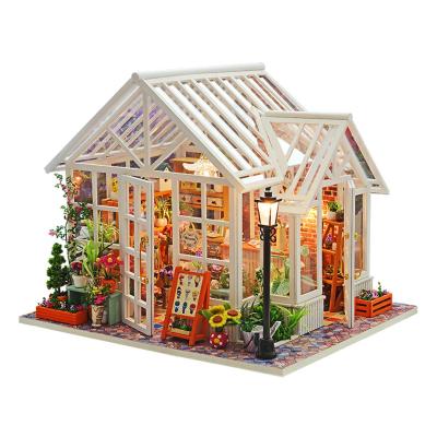 China Wooden Creative DIY Sosa Dollhouse Florist Dollhouse DIY TOY Low Price Doll House Miniature Gifts Decoration Small for sale