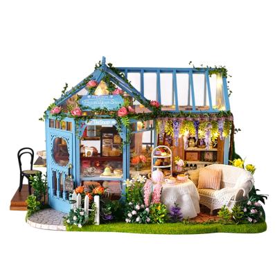 China DIY TOY Made in China Wooden Handmade Children's Toys Beautifully Designed Decorative Toys Rose Garden Tea House Doll's Room for sale