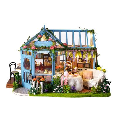 China DIY TOY Wholesale Wooden Handmade Children's Toys Beautifully Designed Wooden Creative Small Room Rose Garden Tea House Doll Toys for sale