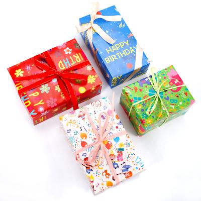 China Mixed Theme 4 Styles Recyclable Paper Styles Greetings Sets Birthday Gift Wrapping Papers for Baby Shower Women Kids Boys Girls for sale