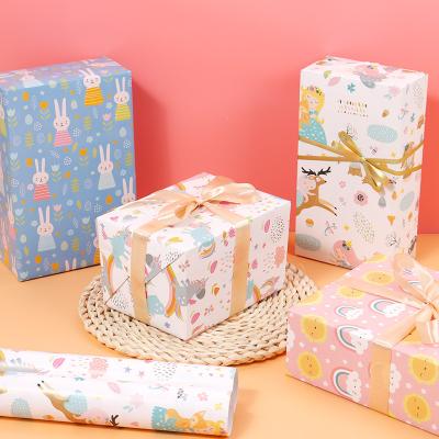 China Recyclable Birthday Wrapping Paper for Boys Girls Kids Baby Shower Cute Cartoon Rabbit Gift Wrap Paper for Graduation Birthday Holiday for sale