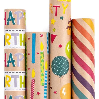 China High Quality Recycled Materials Happy Birthday/Party Design Wholesale Kraft Wrapping Paper Roll for sale