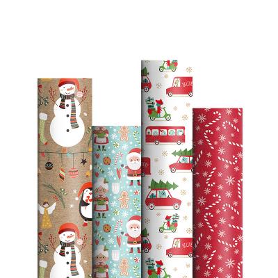 China Eco-friendly Recycled Materials Christmas Wrap Paper Gift Wrapping Paper Rolls For Decoration Red Green Christmas Tree Santa Patterns Christmas Paper for sale