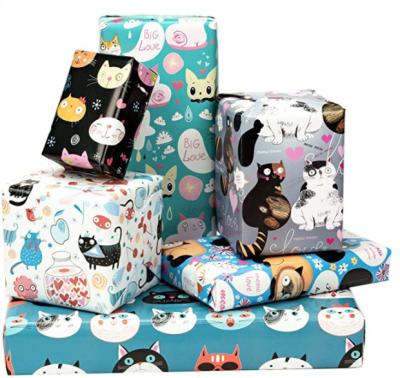 China Recycled Materials Customized High Quality Cats Pattern Gift Wrapping Paper For Birthday And Party for sale