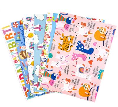 China Recycled Materials Customized Cute Birthday And Party Pattern CMYK Printing Gift Wrapping Paper for sale