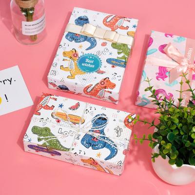 China Cute Animal Papers Art Paper Gift Box Wrapping Dinosaur Mermaid Multi Colors Newest Cartoon Kids Gift Decoration Paper Biodegradable for sale