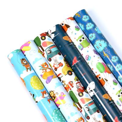 China Newest Eco-Friendly Biodegradable Owl Sharks Cartoon Cute Animal Colorful Pattern Wrapping Paper Creative Printed Art Paper For Gift Packaging for sale