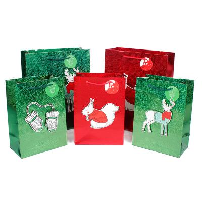 China Recyclable Christmas Paper Gift Bag With Holographic Foil Lamination For Gift Paper Sack Bag for sale