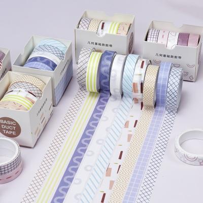 China 5Pcs/Set Simple Style Grid Pattern Washi Tape Waterproof Minimalist Geometric Paper Stickers Lattice for Gift Diary for sale