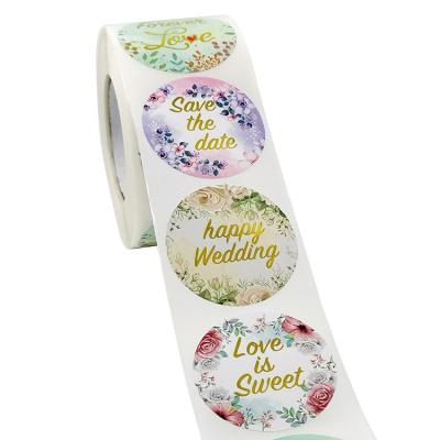 China Waterproof Custom Printed Hot Stamping Customized Sticker Paper Roll Round Wedding Gift Decoration Sticker Paper Label Sticker for sale