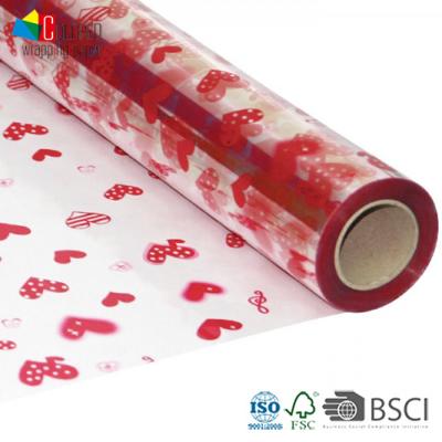 China Love Theme Moisture Proof Heart Printing Custom Printed Floral OEM LOGO Clear Gift Wrapping Cellophane Aluminum Foil Wrapping Paper for sale