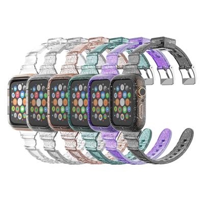 China Outdoor Sports Shockproof Fashion Bling Glitter TPU Case Slim Transparent Strap For Apple Watch Series 6 Se 5 4 3 2 Silicone Watch Bands For iWatch Cases for sale