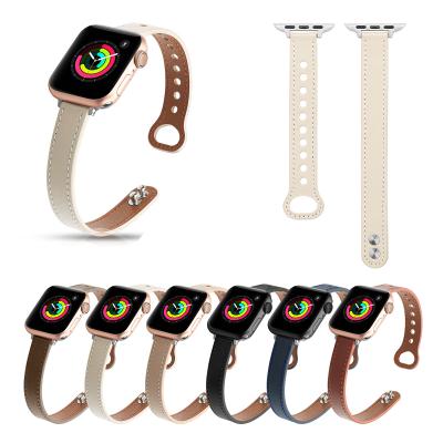 China Leather Watchbands For Apple Watch Women Girl Correa Slim Wrist For Apple Watch Band Slim Leather Strap For iwatch Series 6 5 4 3 2 Se Bands for sale