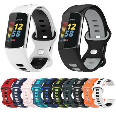 China Hot Sport Fashion Silicone Decoration Double Color Washable Wrist Band For Fitbit Charge 5 Watch Band for sale