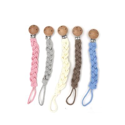 China Paci Free Clip Macrame Clip Pacifier Chain Pacifier Clip BPA Twist Cotton Rope Baby Beech Wood Elegant Soother Clips for sale