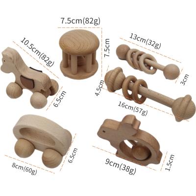 China 100% Eco-friendly Natural Wooden Trojan Horse Soft Wooden Teether Toy Car Early Educational Toys For 9 Months Baby Gift for sale