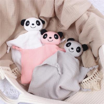 China Wholesale To tangled ideas Safety Toy Soft cotton gauze panda comforter beautiful soft organic cuddly blanket newborn gift for sale