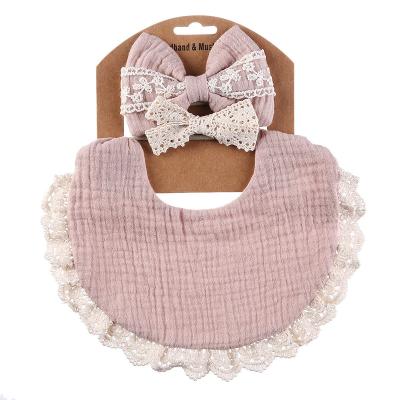 China BPA Free Wholesale Organic Natural Toddler Girl Fringe 100% Cotton Muslin Baby Boy Bibs Headband Gift Set Organic Printed Pattern Infant for sale