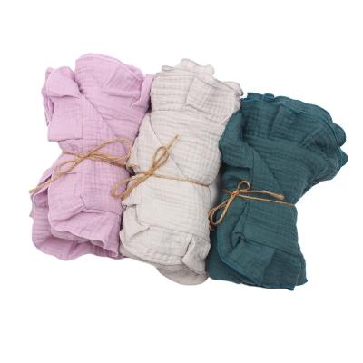 China New 2021 Hot Sales Wearable Solid Color Organic Cotton Pleat Muslin Wrap Ruffle Blanket for sale