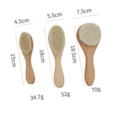 China Round Natural Soft Goat Straighten Hair Brush Massage Comb Wooden Baby Wool Brush for sale