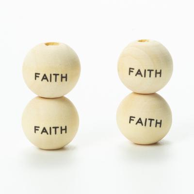 China Natural Unfinished Round Bead Wooden Organic DIY Maple Wood Craft Accessories Jewelry Making 16mm Laser Engrave Hope Faith Love Blessed for sale