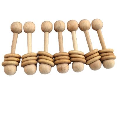 China Classic Soft Natural Untreated Wood Baby Rattle Baby Wooden Toy Rattle 3 Ring Wooden Teether Toy Montessori Small for sale