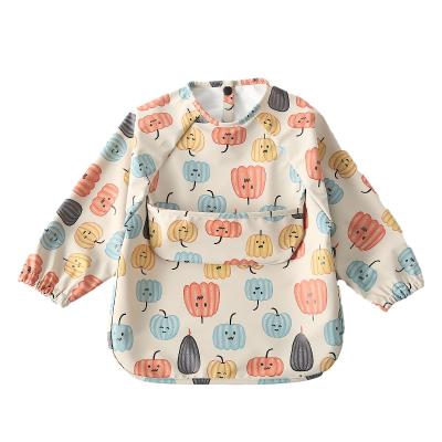 China 2022 Washable New Arrive Baby Bibs PU Bibs 3 Sizes Pocket Waterproof Long Sleeve Bib Popular Washable Baby Shirt Baby Printed Feeding for sale