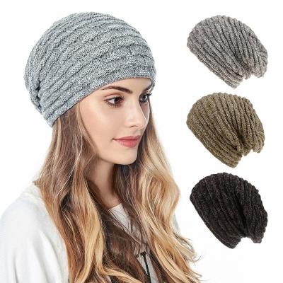 China JOINT Top Selling Amazon Trending Product Winter Warm Knit Hat Textured Knit Beanie Hat With Cozy Faux Slouch Thick Loose Fleece Lining for sale