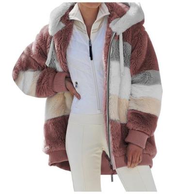 China Breathable 2021Women Autumn Clothes Plush Coat Loose Hooded Jacket Multicolor Woolen Padded Coat Loose Tracksuit Along With Zipper for sale